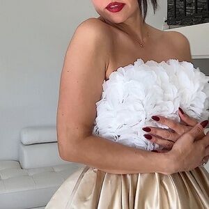 Elegant Hand-Sewn White Floral Embellished Dress.